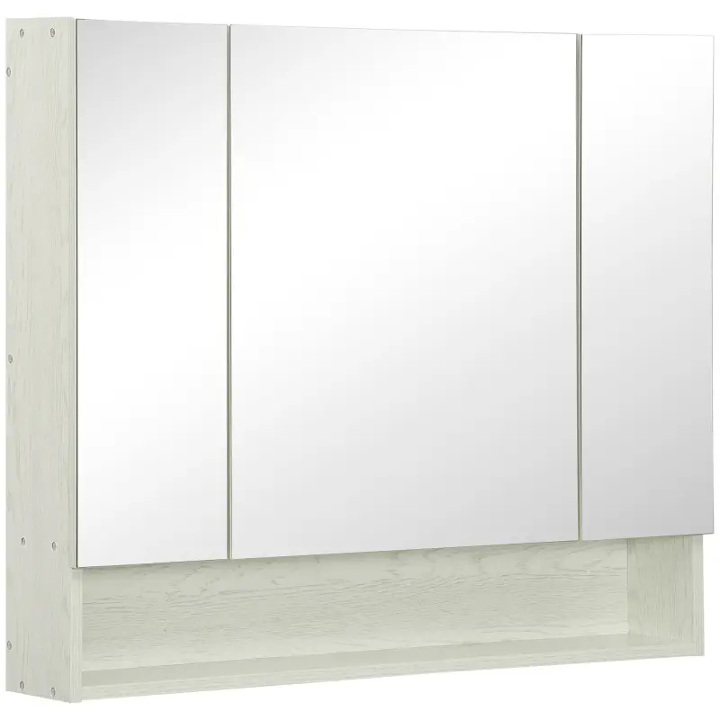 Armario de Baño con Espejo 3 Puertas Estante Ajustable y Compartimento 90x15x75 cm Blanco
