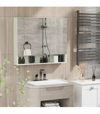 Armario de Baño con Espejo 3 Puertas Estante Ajustable y Compartimento 90x15x75 cm Blanco