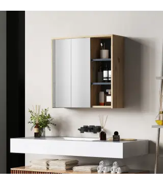 Armario de Baño con Espejo Armario con Espejo para Baño con Estantes Estilo Moderno 60x20x60 cm Madera Natural