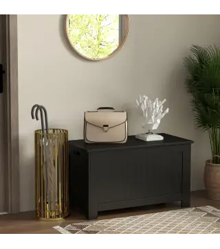 Baúl de Almacenaje con Tapa Baúl de Almacenaje Versátil con Bisagra de Seguridad para Pasillo Salón 81x40x46 cm Negro