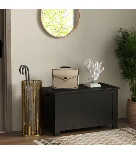 Baúl de Almacenaje con Tapa Baúl de Almacenaje Versátil con Bisagra de Seguridad para Pasillo Salón 81x40x46 cm Negro