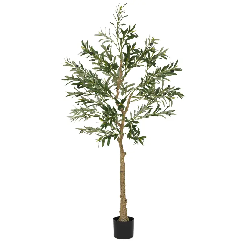 Planta Artificial Decorativa de 150 cm Árbol de Olivo con 720 Hojas y 32 Aceitunas en Maceta para Interior Verde
