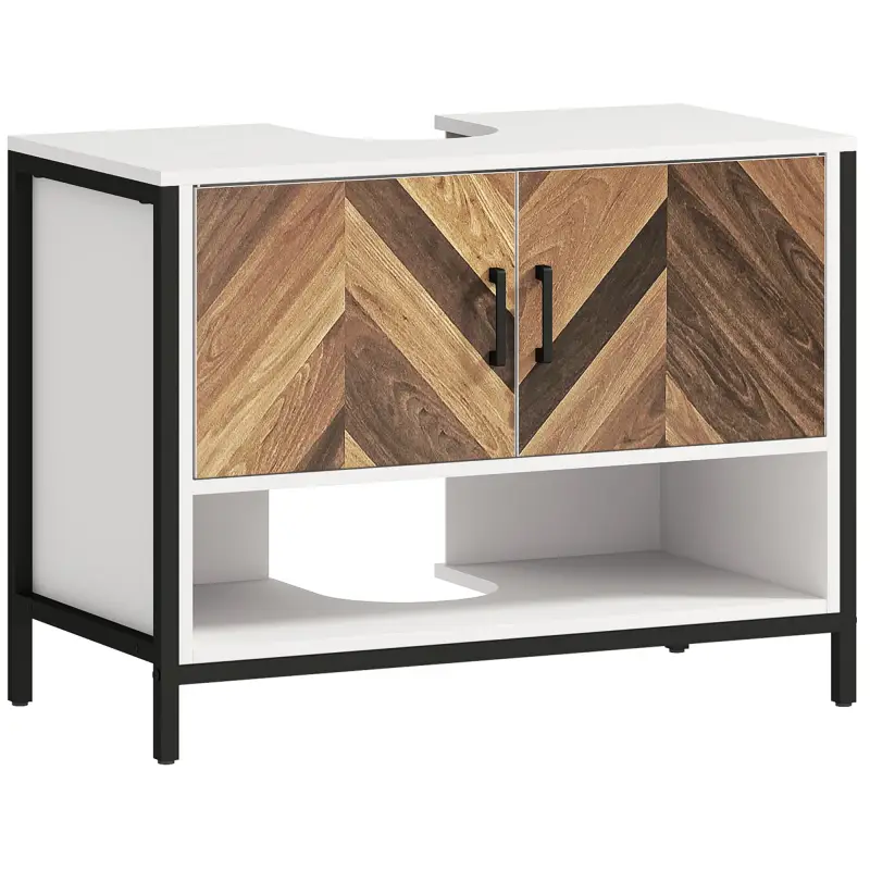 Mueble bajo Lavabo con 2 Puertas y Compartimento Abierto para Lavabo con o sin Pedestal 80x40x60 cm Crema y Nogal Mueble bajo Lavabo con 2 Puertas y Compartimento Abierto para Lavabo con o sin Pedestal 80x40x60 cm Crema y Nogal