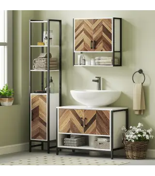 Mueble bajo Lavabo con 2 Puertas y Compartimento Abierto para Lavabo con o sin Pedestal 80x40x60 cm Crema y Nogal