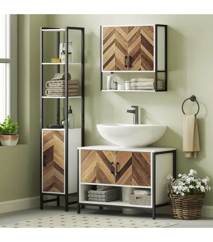 Mueble bajo Lavabo con 2 Puertas y Compartimento Abierto para Lavabo con o sin Pedestal 80x40x60 cm Crema y Nogal