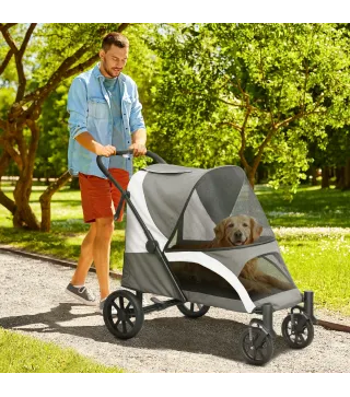 Carrito para Perros Plegable con Ventanas de Malla Cojín Lavable Correas de Seguridad 124x67x100 cm Gris Oscuro