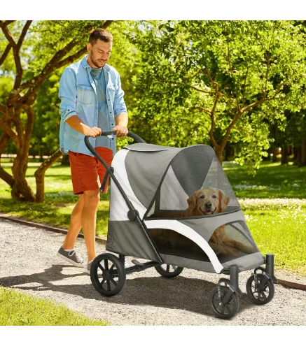 Carrito para Perros Plegable con Ventanas de Malla Cojín Lavable Correas de Seguridad 124x67x100 cm Gris Oscuro