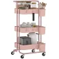 Carrito Auxiliar con Ruedas Carro de Almacenaje Multifuncional con Ganchos y Cajas Colgantes 42x38x86,5 cm Rosa