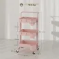 Carrito Auxiliar con Ruedas Carro de Almacenaje Multifuncional con Ganchos y Cajas Colgantes 42x38x86,5 cm Rosa