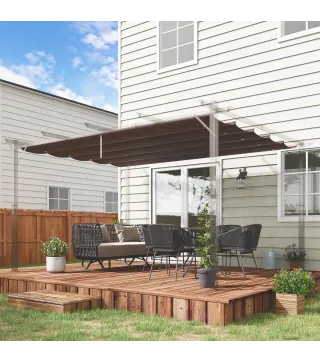 Cubierta para Techo Retráctil de 3,5x2,6m para Pérgola de 4x3 Tela de Repuesto con 10 Orificios de Drenaje Café