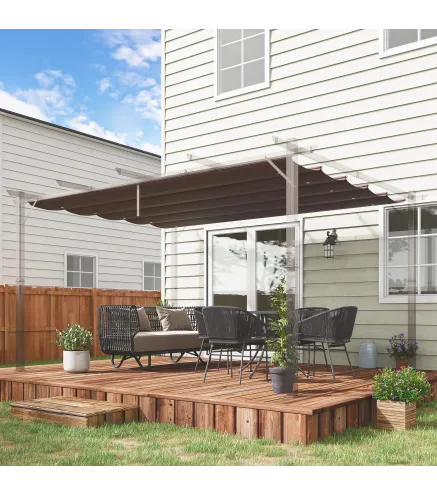 Cubierta para Techo Retráctil de 3,5x2,6m para Pérgola de 4x3 Tela de Repuesto con 10 Orificios de Drenaje Café