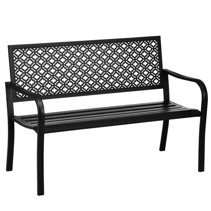 Banco de Jardín de Acero Banco de 2 Plazas con Respaldo Decorativo para Terraza Patio 127x63x83 cm Negro