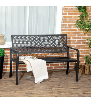 Banco de Jardín de Acero Banco de 2 Plazas con Respaldo Decorativo para Terraza Patio 127x63x83 cm Negro