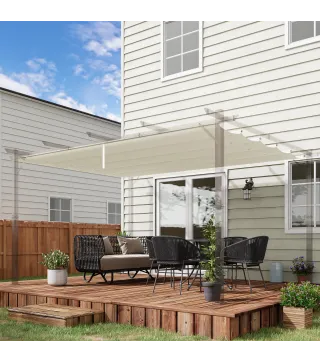 Cubierta para Techo Retráctil de 3,5x2,6m para Pérgola 4x3 Tela de Repuesto con 10 Orificios de Drenaje Crema