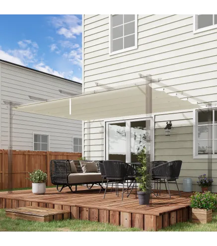 Cubierta para Techo Retráctil de 3,5x2,6m para Pérgola 4x3 Tela de Repuesto con 10 Orificios de Drenaje Crema