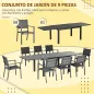Juegos de Comedor de Jardín con Marco de Aluminio Mesa Extensible y 8 Sillas Apilables para Terraza Patio Gris