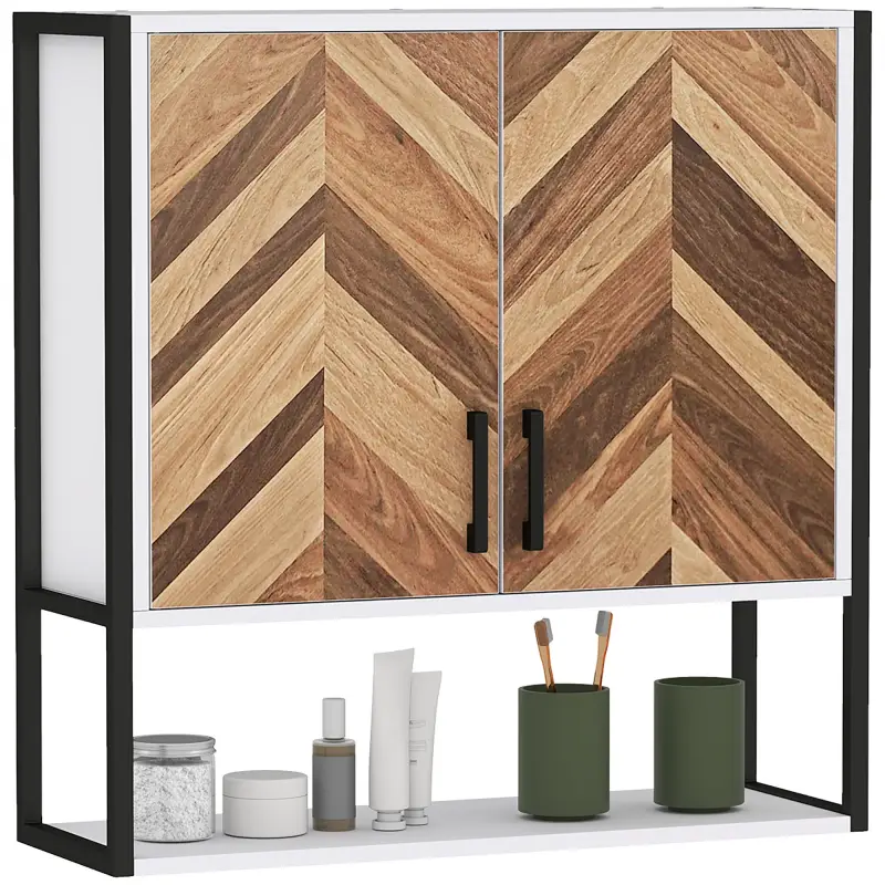 Armario de Pared para Baño Armario Colgante con 2 Puertas Estante Ajustable y Estante Abierto 59x20x60 cm Multicolor