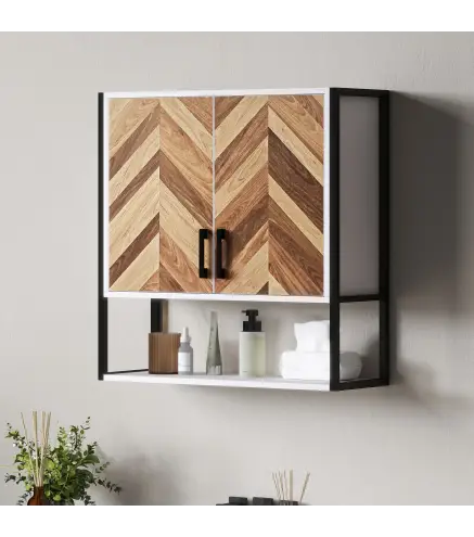 Armario de Pared para Baño Armario Colgante con 2 Puertas Estante Ajustable y Estante Abierto 59x20x60 cm Multicolor