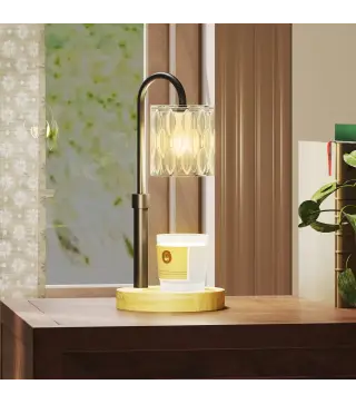 Lámpara Calefactora de Velas con Base Pantalla de Vidrio y Varilla Negra Ø15x32,5 cm para Dormitorio Salón Multicolor