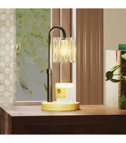 Lámpara Calefactora de Velas con Base Pantalla de Vidrio y Varilla Negra Ø15x32,5 cm para Dormitorio Salón Multicolor