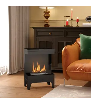 Estufa de Bioetanol de Pie con Tanque de 0,9 L Apagallamas de Acero Inoxidable Tiempo de Combustión 3,3H Negro