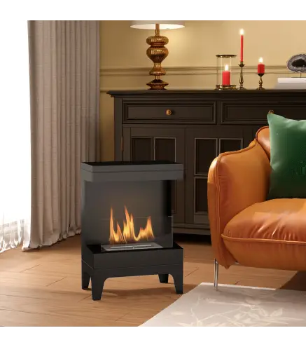 Estufa de Bioetanol de Pie con Tanque de 0,9 L Apagallamas de Acero Inoxidable Tiempo de Combustión 3,3H Negro