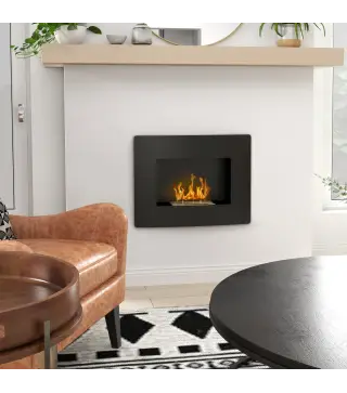 Chimenea de Bioetanol de Pared con Tanque de 0,9 L Tiempo de Combustión 3,3H para Interiores 15-20 m² 66x16x52 cm Negro