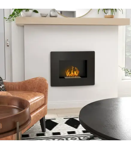 Chimenea de Bioetanol de Pared con Tanque de 0,9 L Tiempo de Combustión 3,3H para Interiores 15-20 m² 66x16x52 cm Negro