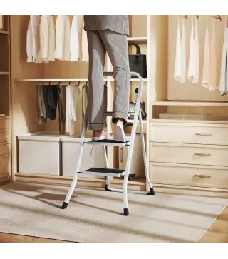 Escalera Plegable de 3 Peldaños 71x46,5x105,3 cm con Superficie Antideslizante Asa de Transporte y Carga Máxima 150 kg