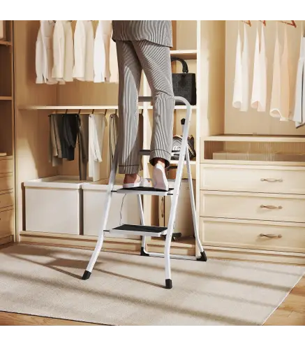 Escalera Plegable de 3 Peldaños 71x46,5x105,3 cm con Superficie Antideslizante Asa de Transporte y Carga Máxima 150 kg