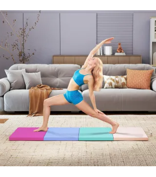 Colchoneta Gimnasia Plegable de 2 Pulgadas de Grosor con Asas de Transporte y Bolsa para Yoga Aeróbic Multicolor