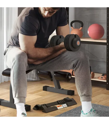 Mancuerna Ajustable 4 en 1 20 kg Ajuste Rápido de Peso con Base de Almacenaje Mango Antideslizante para Gimnasio en Casa