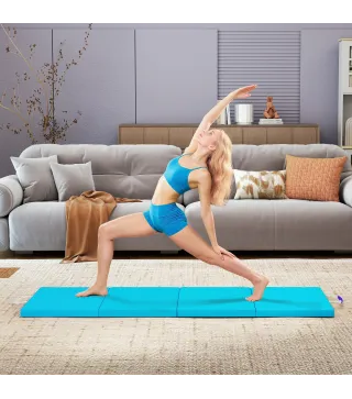Colchoneta Gimnasia Plegable de 2 Pulgadas de Grosor con Asas de Transporte y Bolsa para Yoga Aeróbic Azul
