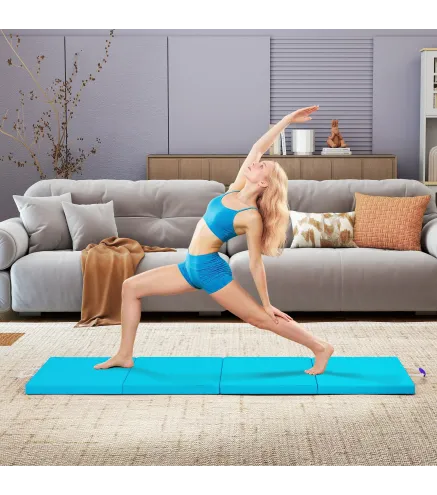 Colchoneta Gimnasia Plegable de 2 Pulgadas de Grosor con Asas de Transporte y Bolsa para Yoga Aeróbic Azul