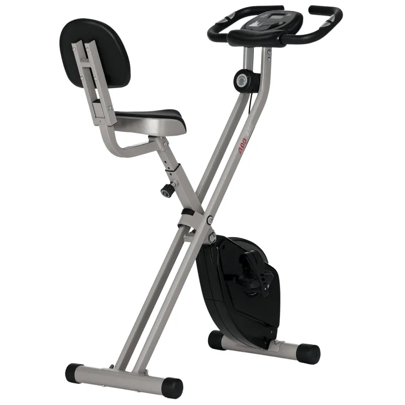 Bicicleta Estática Plegable con Respaldo 8 Niveles de Resistencia Volante Pantalla LCD Pulsómetro y Sillín Ajustable