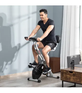 Bicicleta Estática Plegable con Respaldo 8 Niveles de Resistencia Volante Pantalla LCD Pulsómetro y Sillín Ajustable