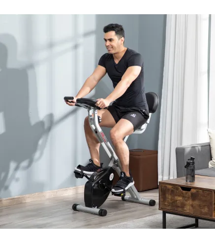 Bicicleta Estática Plegable con Respaldo 8 Niveles de Resistencia Volante Pantalla LCD Pulsómetro y Sillín Ajustable