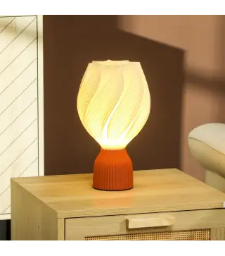 Lámpara de Mesa LED 3D con Diseño de Pétalos Luz Cálida para Mesita de Noche y Escritorio Ø16,5x28 cm Blanco y Teja