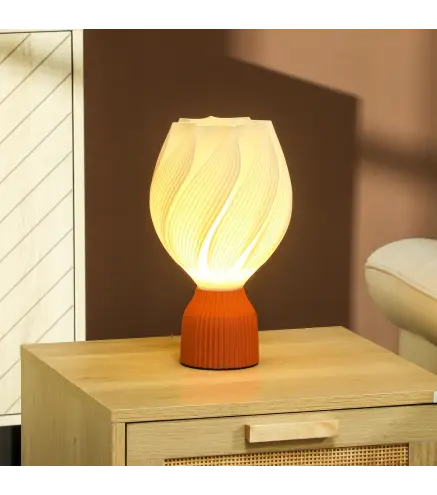 Lámpara de Mesa LED 3D con Diseño de Pétalos Luz Cálida para Mesita de Noche y Escritorio Ø16,5x28 cm Blanco y Teja