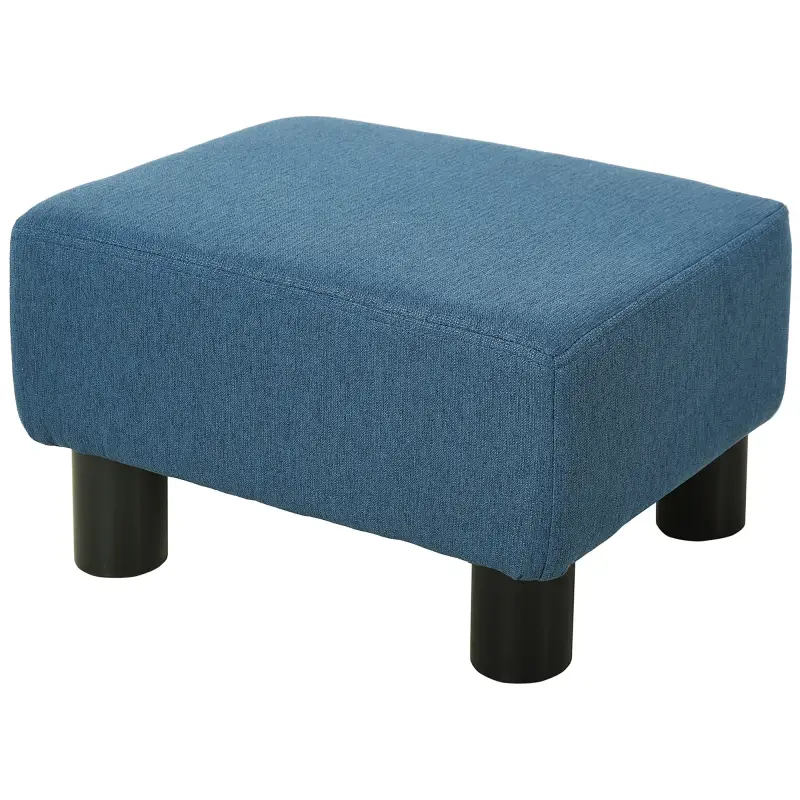 Reposapiés Salón de Tela de Lino Taburete Bajo con Asiento Acolchado Marco de Madera Patas Azul Oscuro