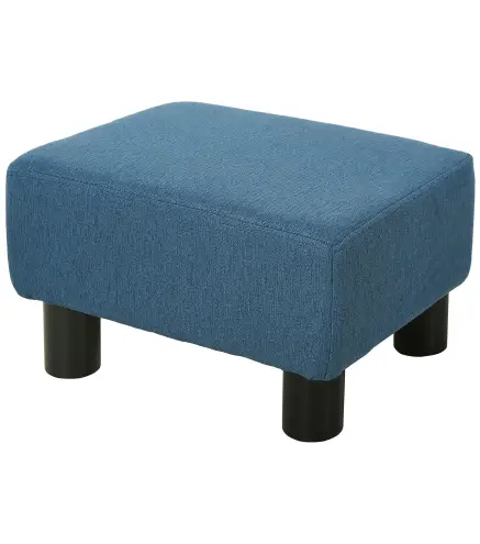 Reposapiés Salón de Tela de Lino Taburete Bajo con Asiento Acolchado Marco de Madera Patas Azul Oscuro
