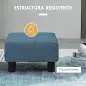 Reposapiés Salón de Tela de Lino Taburete Bajo con Asiento Acolchado Marco de Madera Patas Azul Oscuro