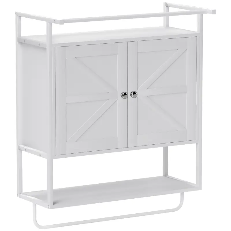 Armario de Pared para Baño Mueble de Baño Suspendido con 2 Puertas Estante Toallero 63x34x75 cm Blanco