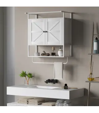 Armario de Pared para Baño Mueble de Baño Suspendido con 2 Puertas Estante Toallero 63x34x75 cm Blanco