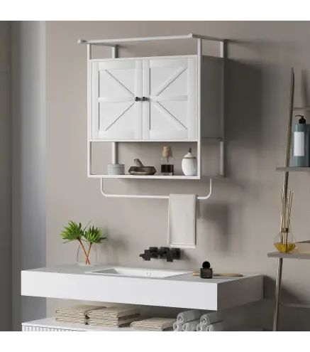 Armario de Pared para Baño Mueble de Baño Suspendido con 2 Puertas Estante Toallero 63x34x75 cm Blanco