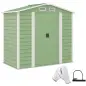 Cobertizo Metálico para Jardín 213x120x166/194 cm con Base Refuerzo Puertas Correderas y Ventilaciones Verde Claro