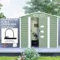 Cobertizo Metálico para Jardín 213x120x166/194 cm con Base Refuerzo Puertas Correderas y Ventilaciones Verde Claro