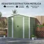 Cobertizo Metálico para Jardín 213x120x166/194 cm con Base Refuerzo Puertas Correderas y Ventilaciones Verde Claro