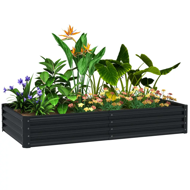 Jardinera Elevada Rectangular de Acero Galvanizado para Cultivar Plantas Flores Hierba 180x90x30 cm Gris Oscuro