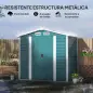 Cobertizo Metálico para Jardín 213x120x166/194 cm con Base Refuerzo Puertas Correderas y Ventilaciones Verde Oscuro